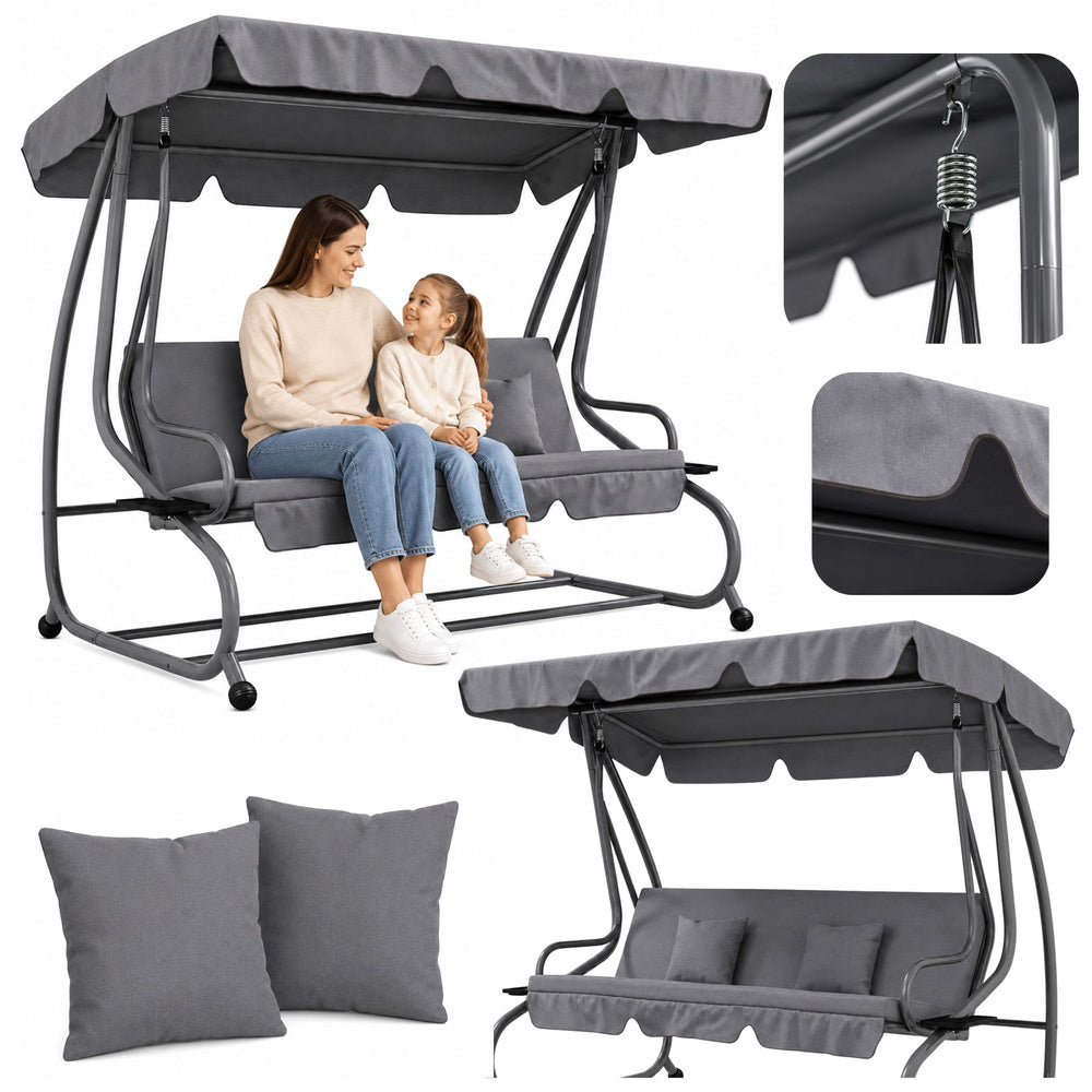 Four-person garden swing rocking chair freestanding canopy gray