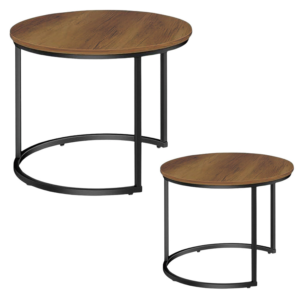 2-piece set of round coffee tables, vintage natural wood, 60x45cm 40x40cm (2)