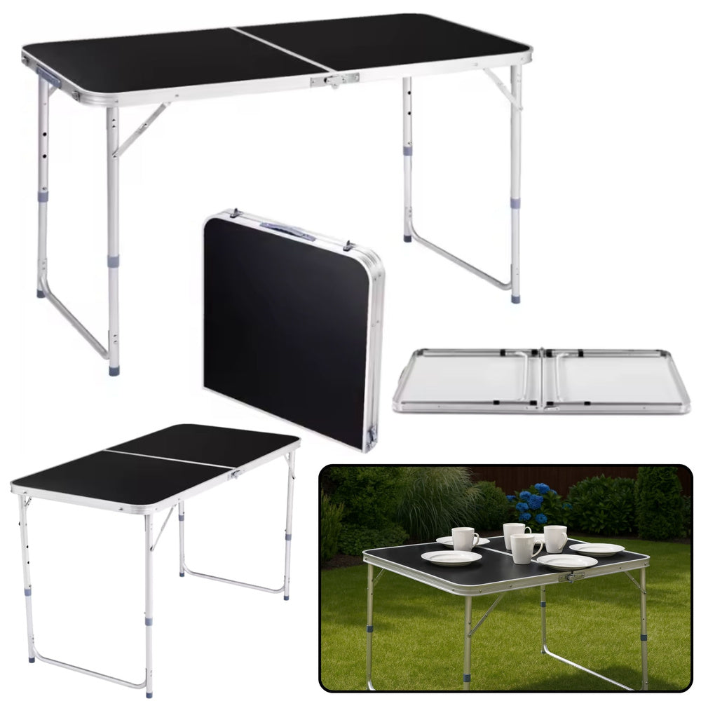 Foldable Camping Table Adjustable Aluminium Black 120x60cm