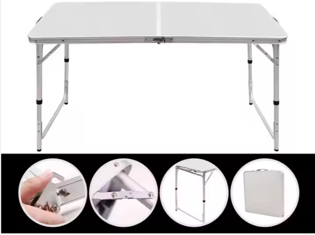 Foldable camping table set with 4 chairs, grey (8)