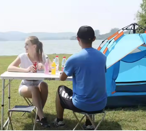 Foldable camping table set with 4 chairs, grey (12)