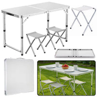 Foldable camping table set with 4 chairs, grey