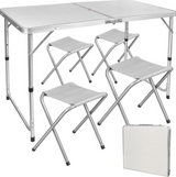Foldable camping table set with 4 chairs, grey (4)