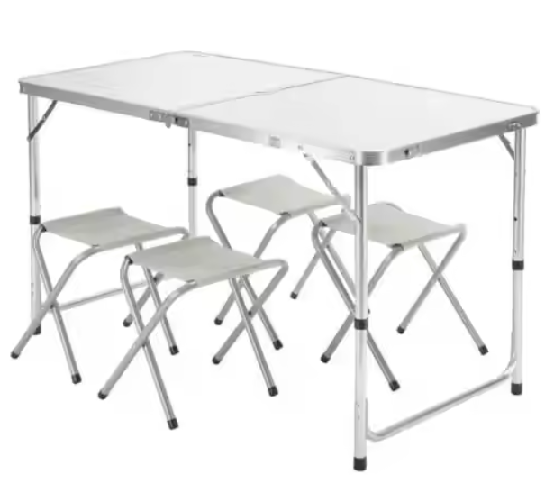Foldable camping table set with 4 chairs, grey (5)