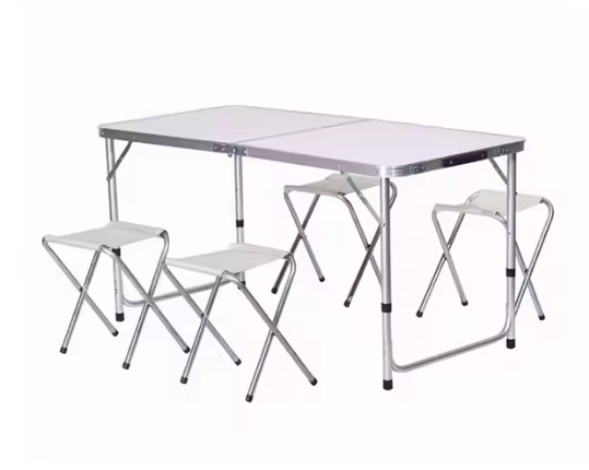 Foldable camping table set with 4 chairs, grey (2)