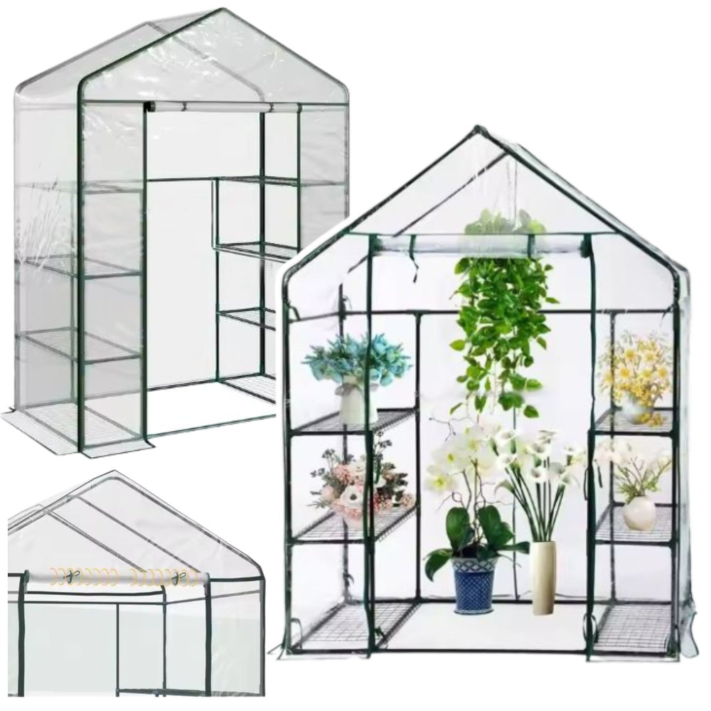 Mini greenhouse for balcony and garden, 4 metal shelves, PVC cover, 195 x 143 x 73 cm