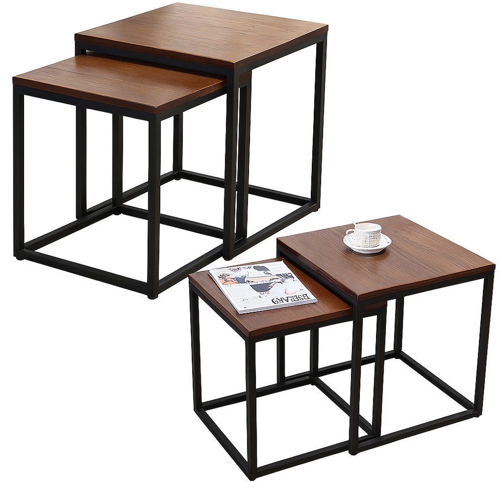 2-in-1 set of square coffee tables, dark brown, wood-effect, 45 x 50 x 40 x 45 cm