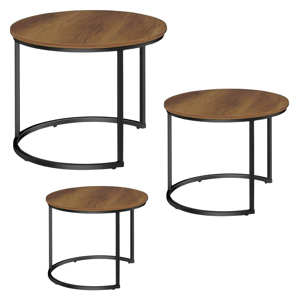3-piece round coffee table set, vintage, natural wood, 51 cm, 40 cm, 30 cm (2)