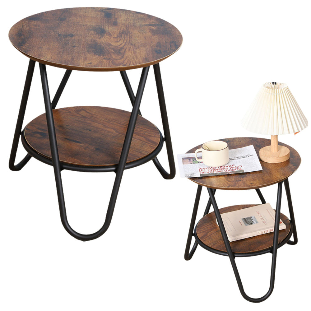Round coffee table with additional storage, industrial vintage, 40x42cm