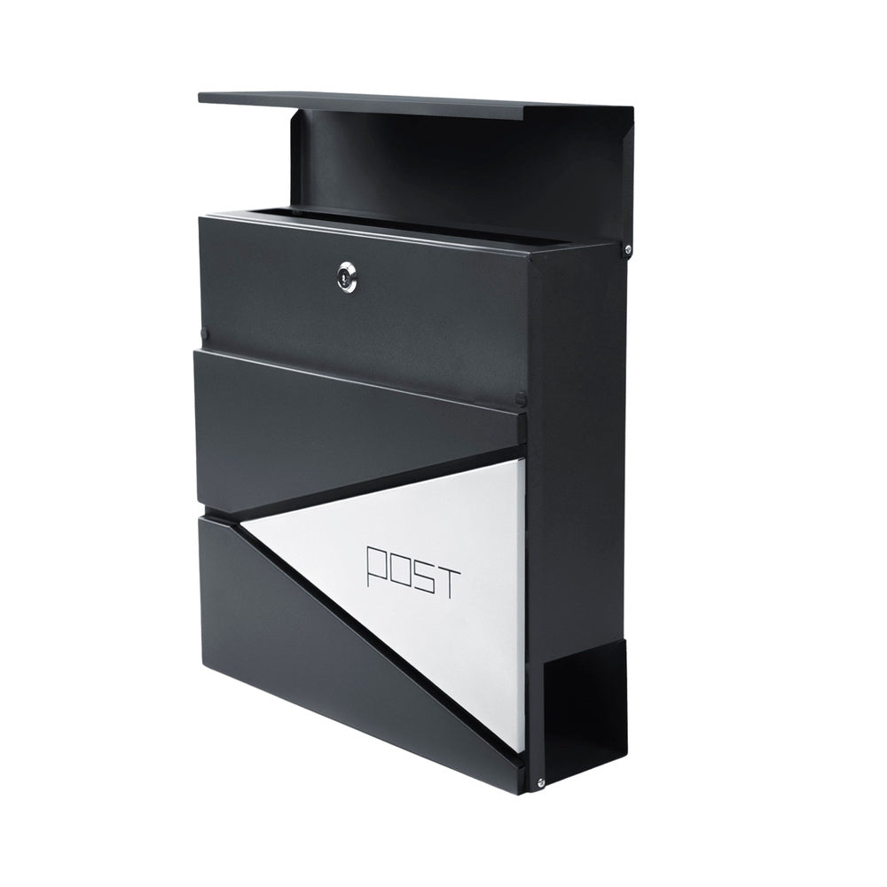 Large mailbox for letters and newspapers, anthracite, inscription POST, 37x37x10.5 cm (2)