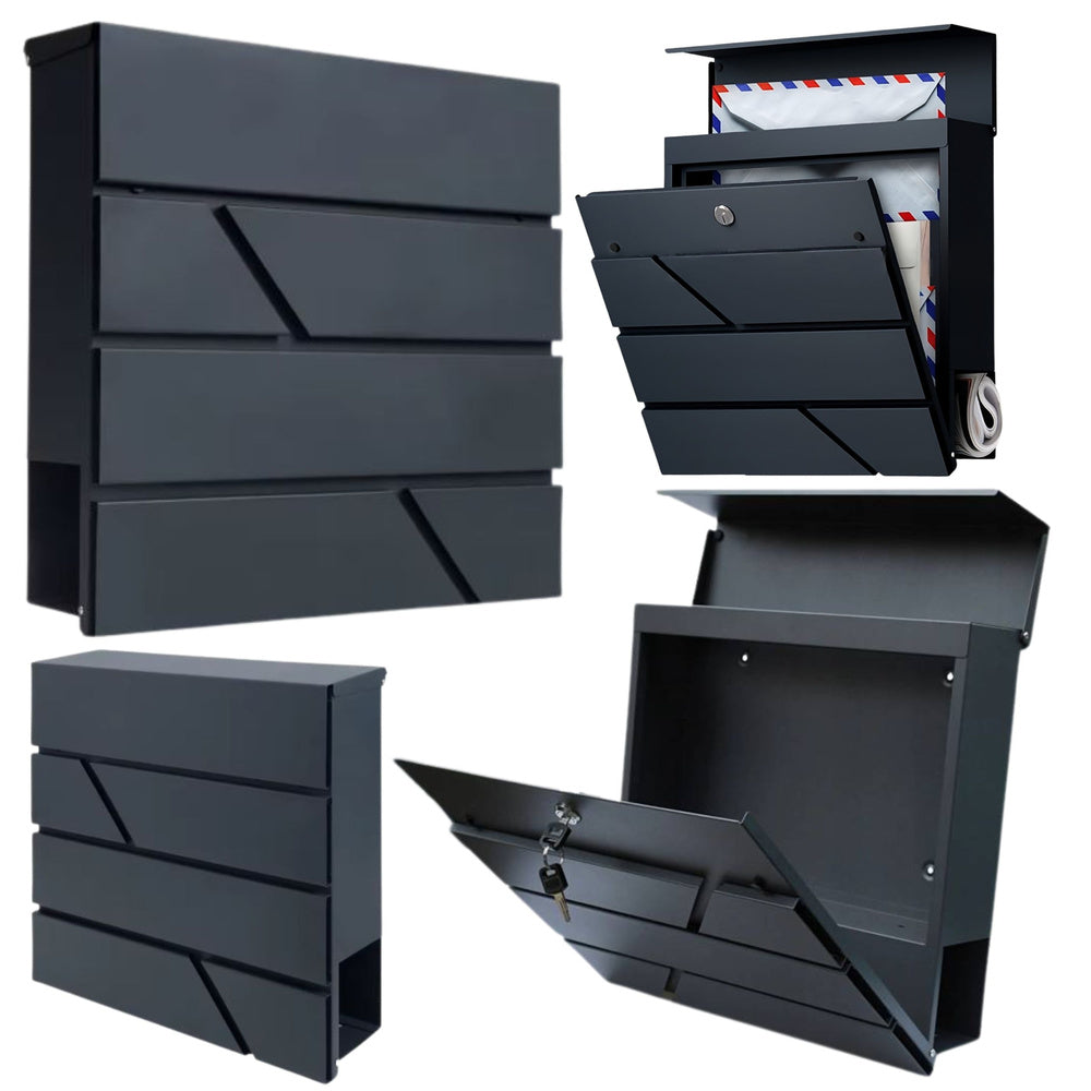 Large mailbox for letters and newspapers, anthracite, 37x37x11 cm