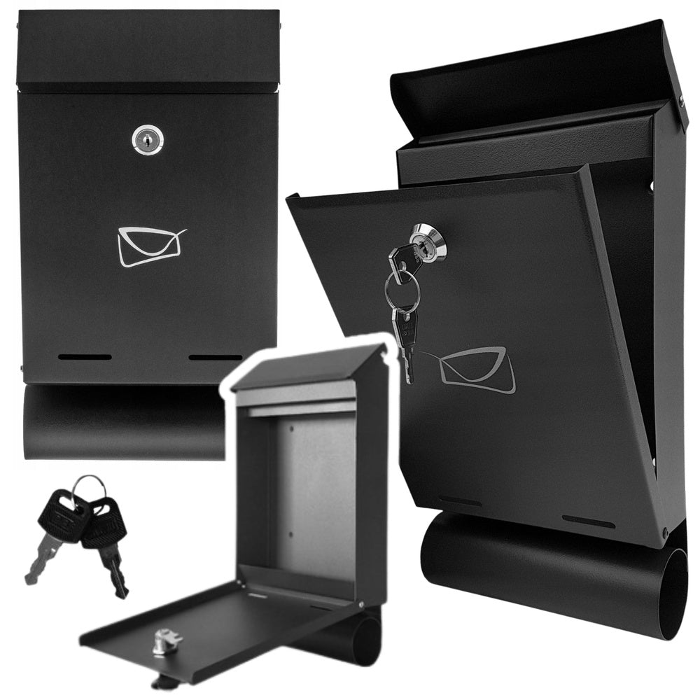Mailbox for letters and newspapers, black galvanized steel, 32.5 x 22.5 x 9.5 cm