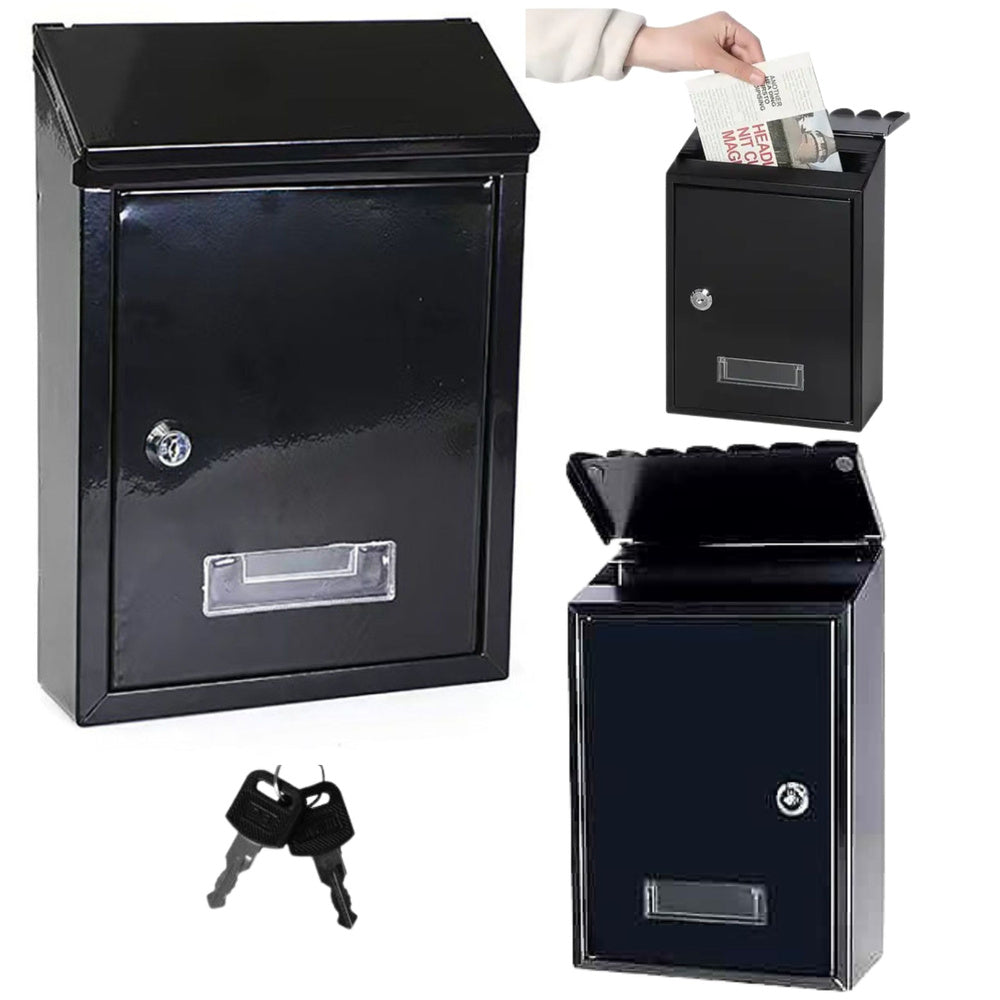 Letter box for mail, galvanized steel, black, 26.5x18.5x6.5cm