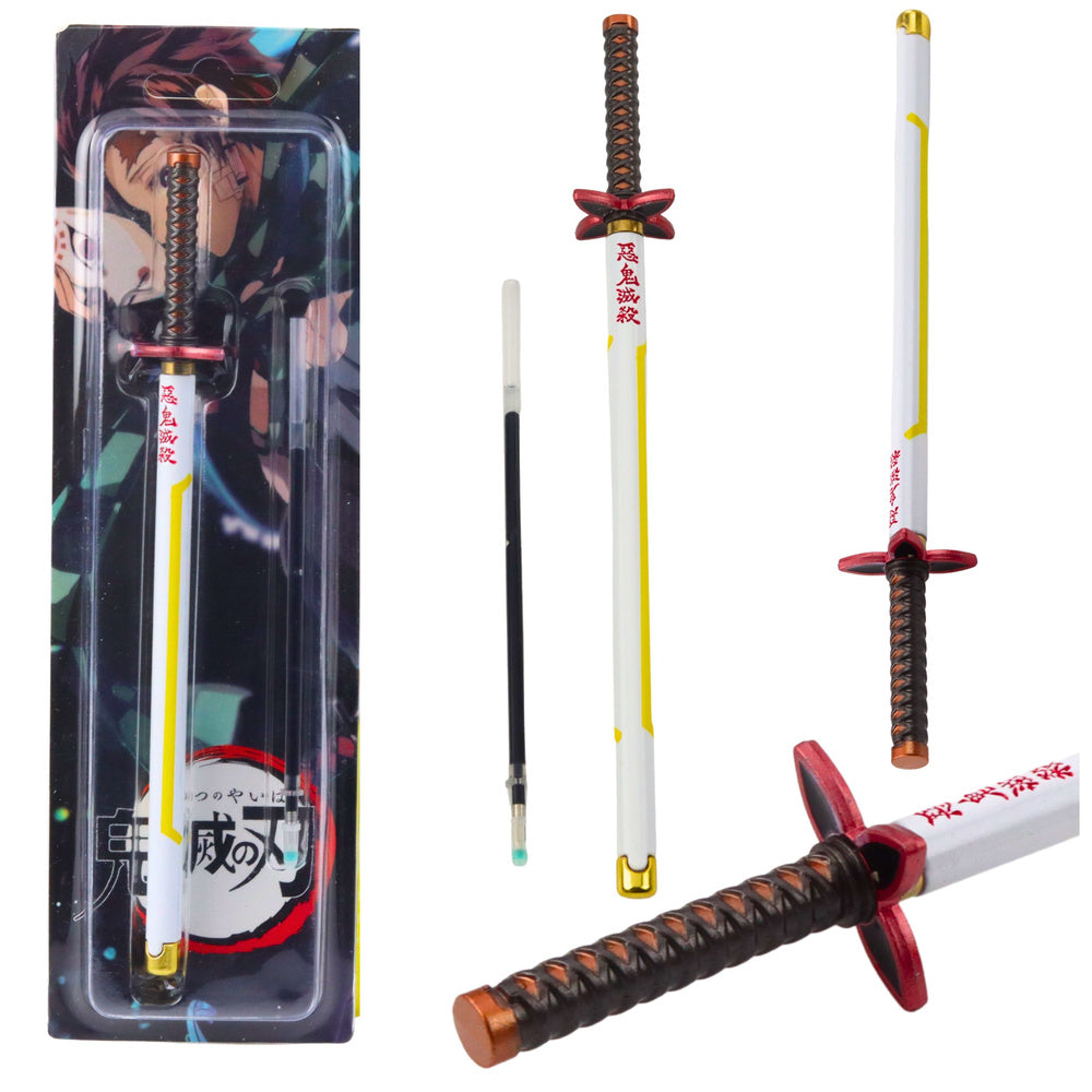 Katana Sword Anime Ballpoint Pen Metal Black Ink Refillable White and Yellow