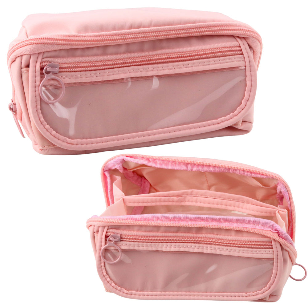 Pencil case school set, expandable, spacious, pink, 20x10cm