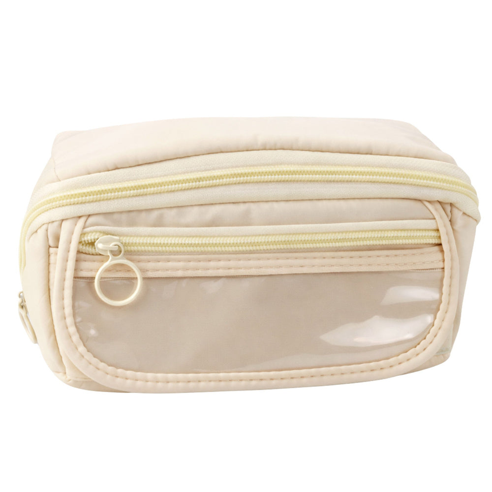 Pencil case school set, expandable, spacious, cream, beige, 20x10cm (2)