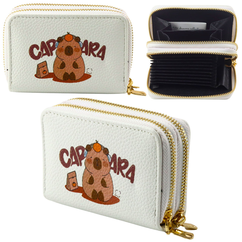 Bi-fold wallet with card slots, Capybara White, 12.5 x 8.5 cm