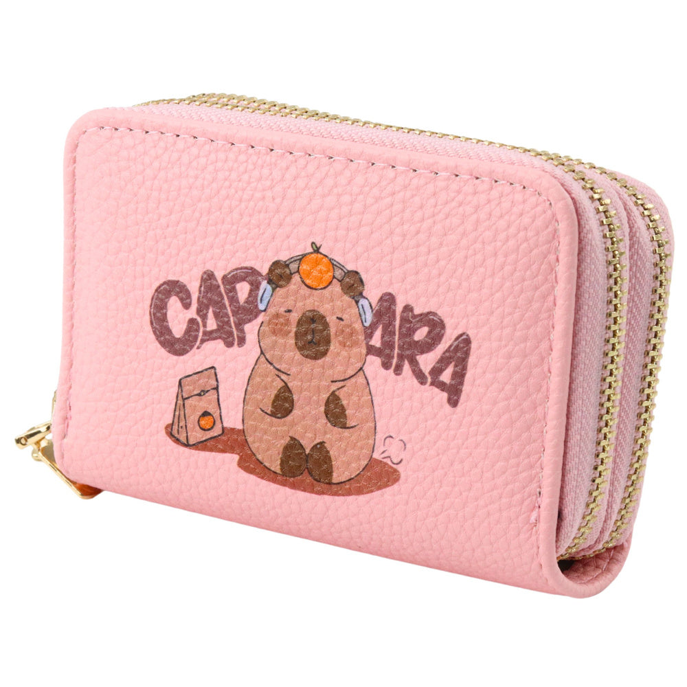 Wallet with two compartments and card slots, Capybara Pink, 12.5 x 8.5 cm