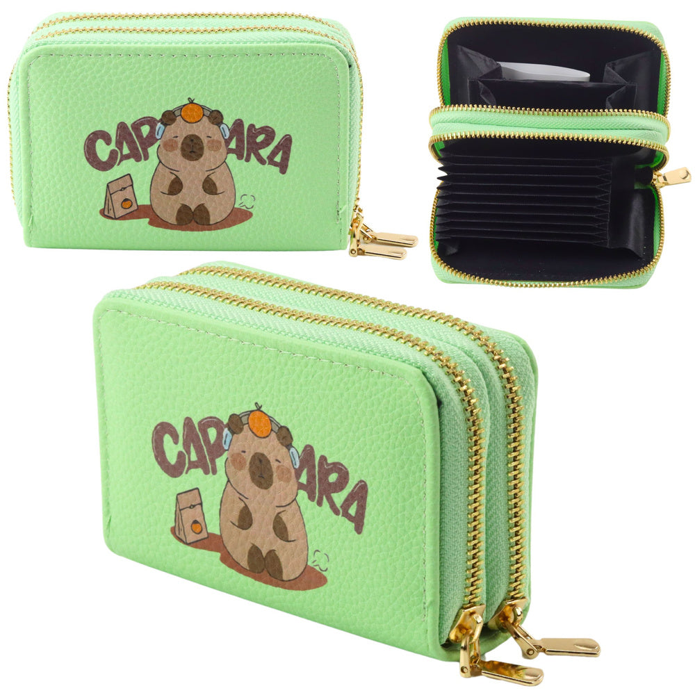 Bi-fold wallet with card slots, capybara green, 12.5 x 8.5 cm