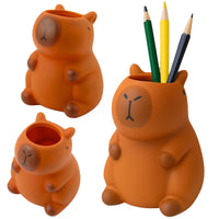 Capybara pen holder figurine, brown, 10 x 7 cm