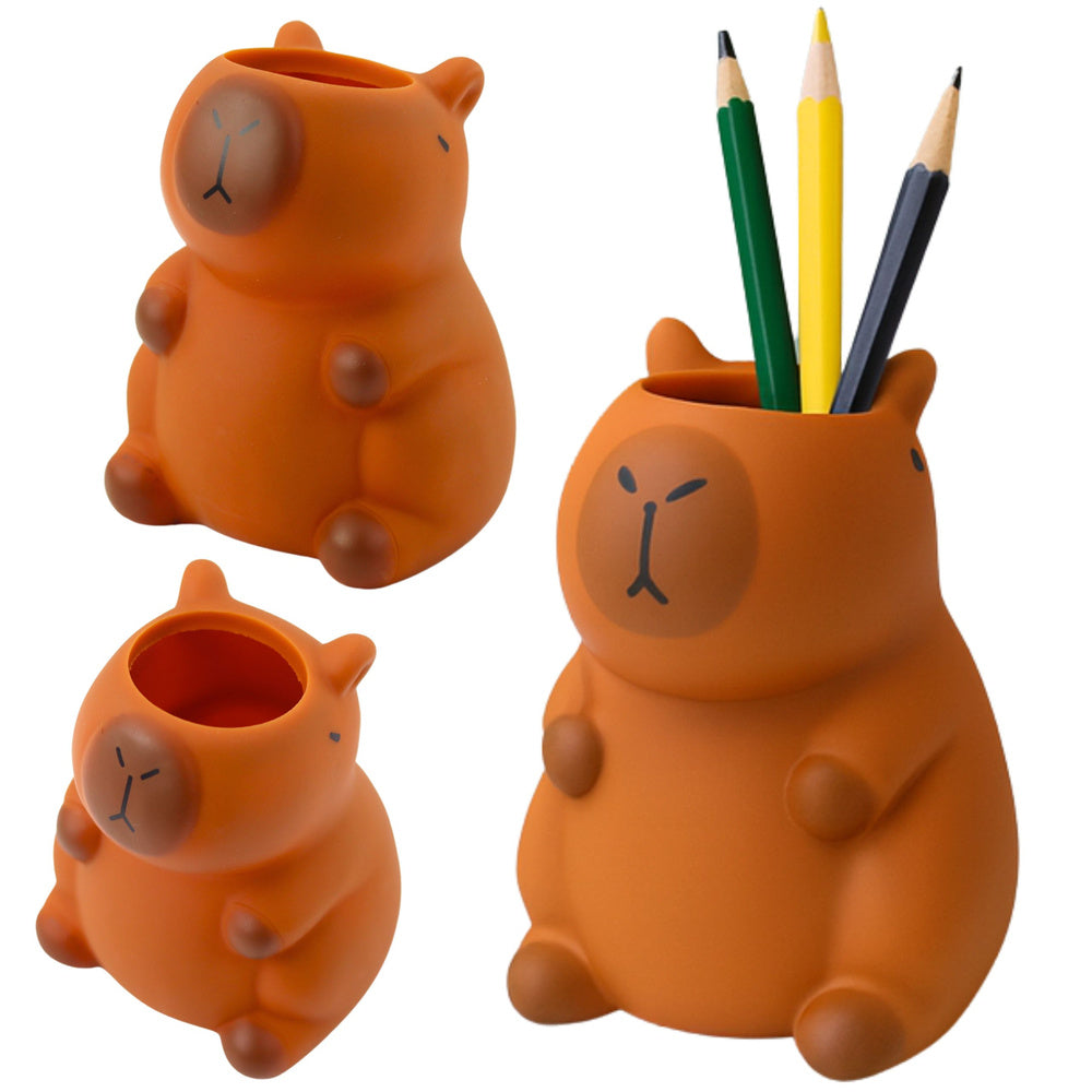 Capybara pen holder figurine, brown, 10 x 7 cm