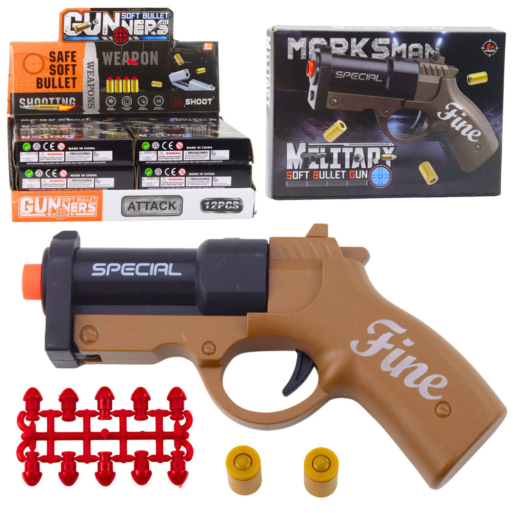 Miniature pistol for pellets and cartridges, black and brown, 13.5 cm