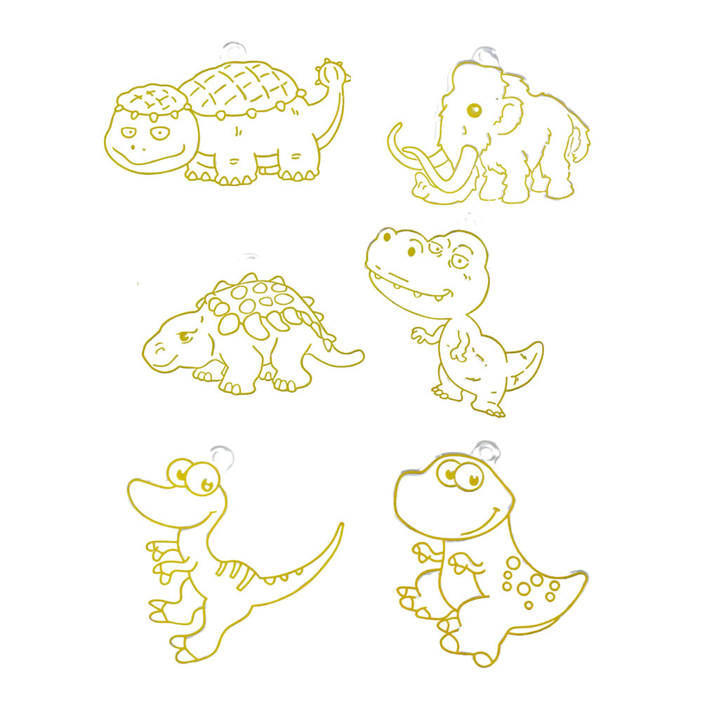 DIY Creative Set Stained Glass Dinosaur Keychains Markers 6 Pieces (2)