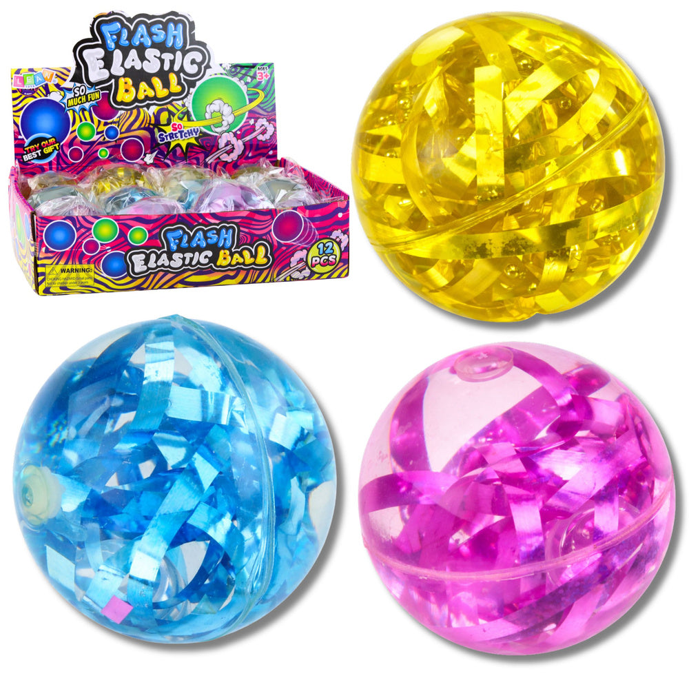 Flexible rubber bouncy ball with confetti and fairy lights, 7 cm