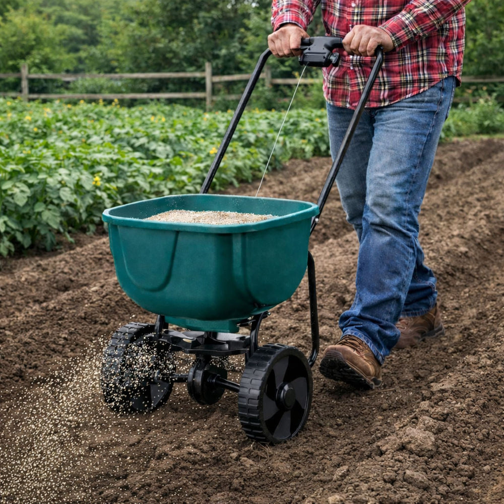 Rotary seeder on wheels for sowing grass seed, salt, and sand, 27 l (2)