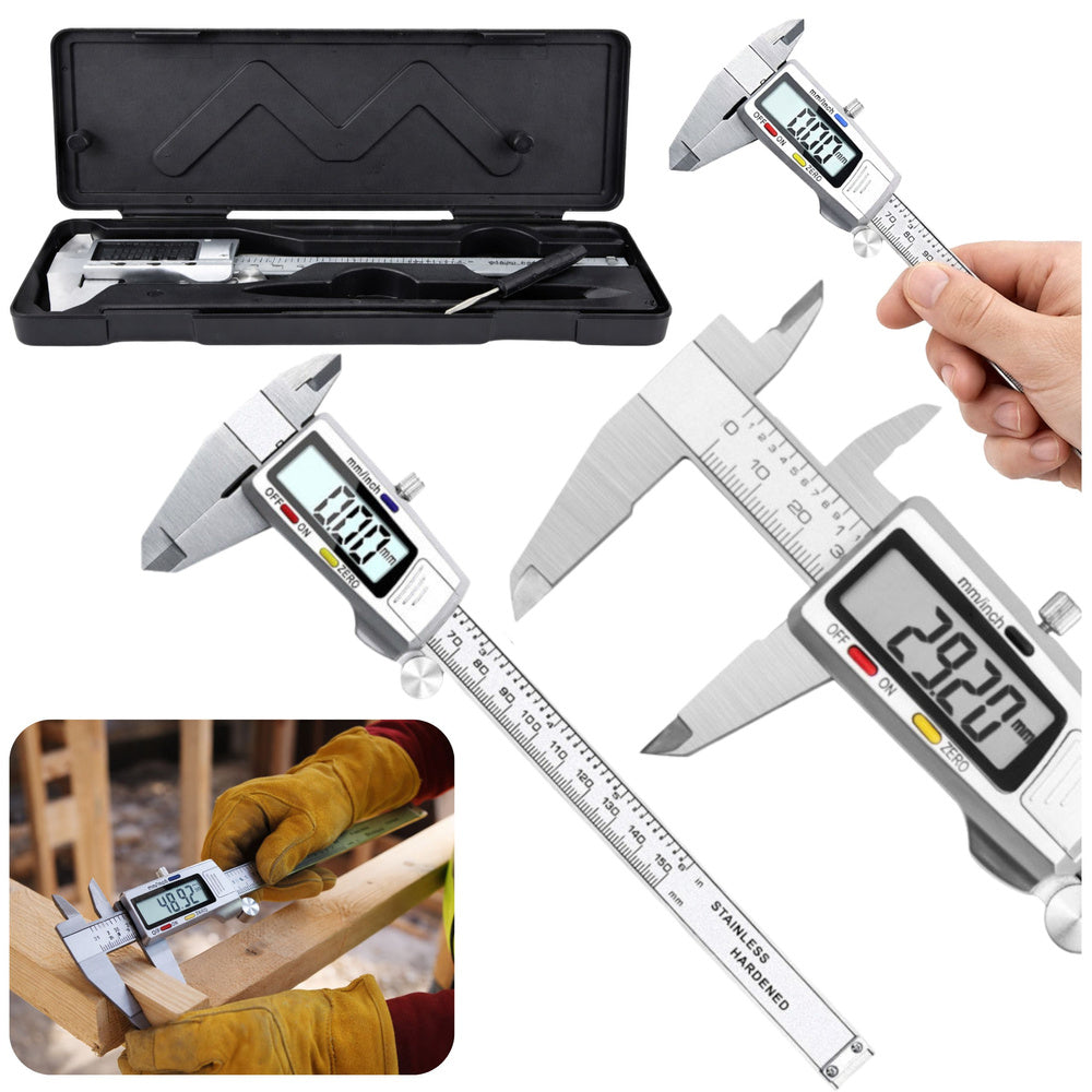 Electronic digital LCD caliper, precision version, stainless steel, 150 mm