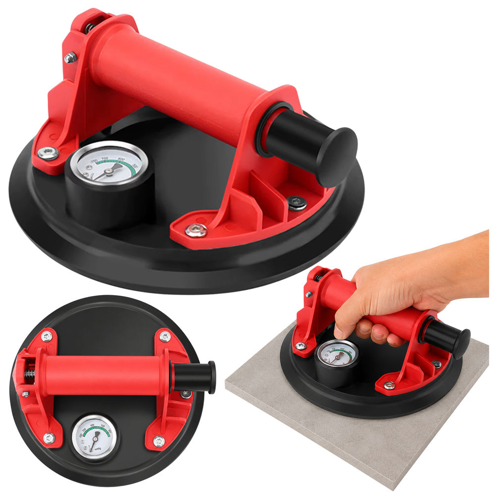 Vacuum suction cup for tiles, glazes, and glass with pressure gauge, 20 cm