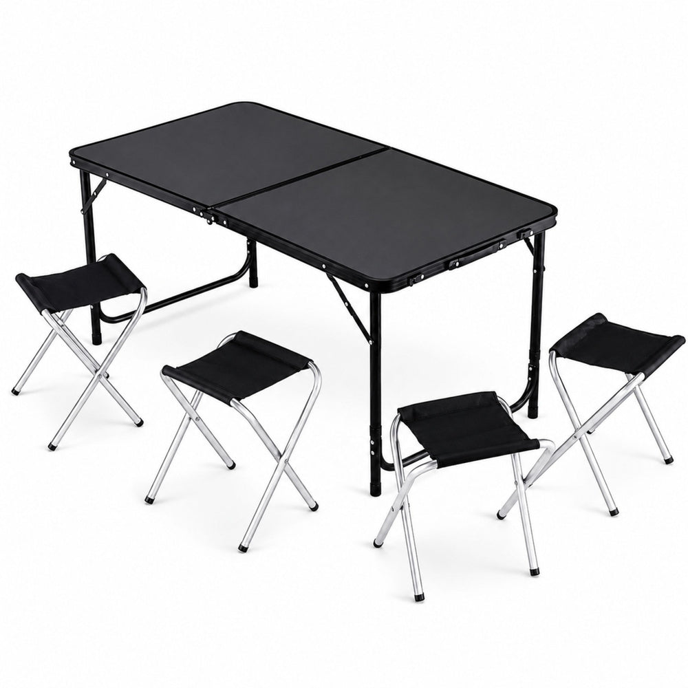 Camping furniture set, folding table, 4 stools, black suitcase (2)
