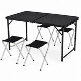 Camping furniture set, folding table, 4 stools, black suitcase (4)