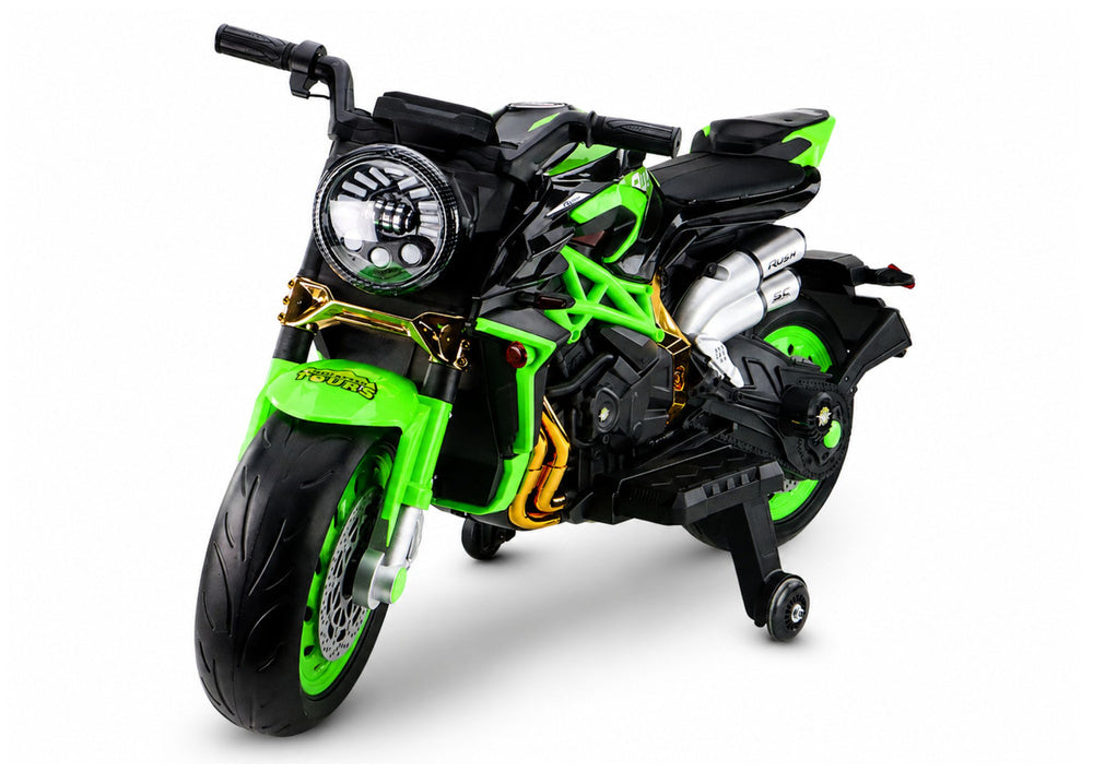 XW-07 battery-powered motorcycle with illuminated LED wheels, green (2)