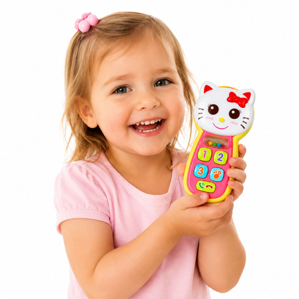 Interactive baby phone with cat mirror, rattle, lights, and sounds (2)