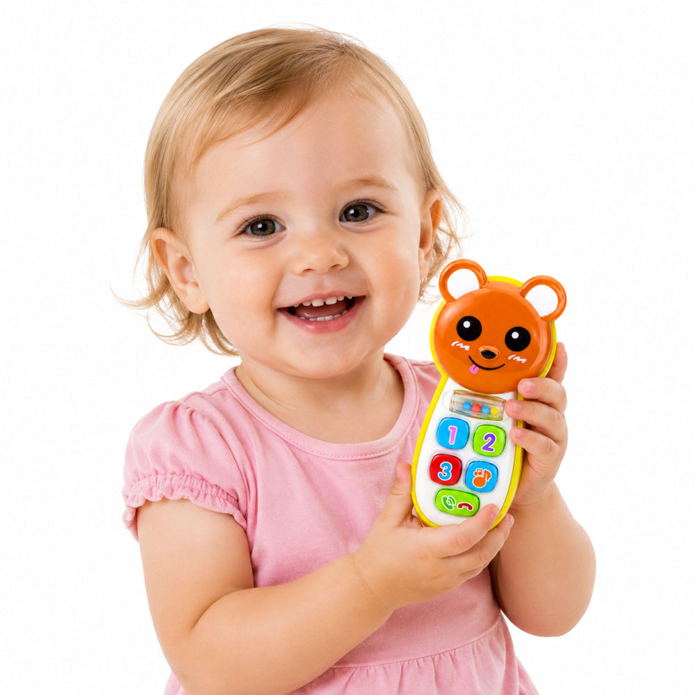 Interactive baby phone with teddy bear, mirror, rattle, lights, and sounds (2)