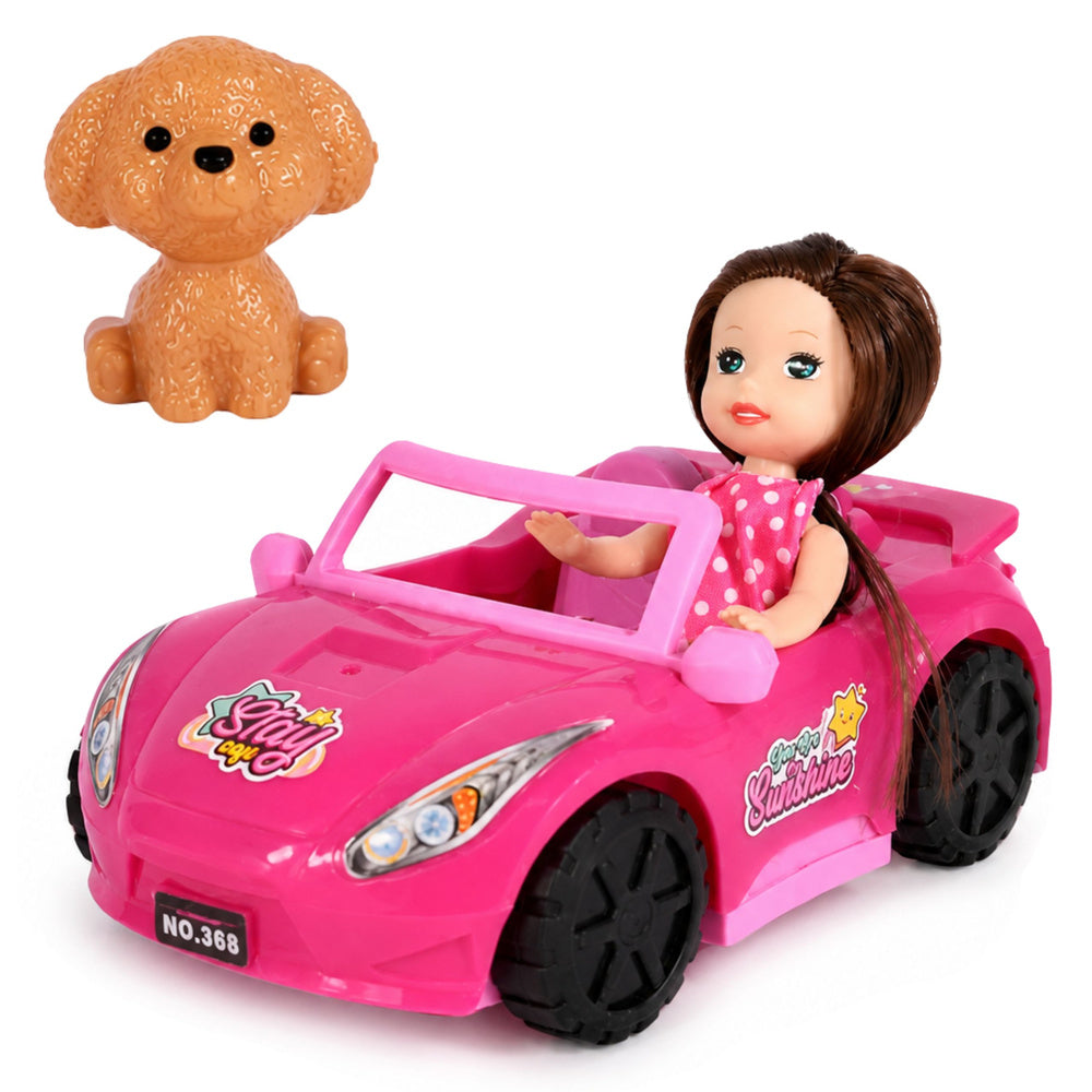Mini doll in convertible set with dog figure, pink (4)