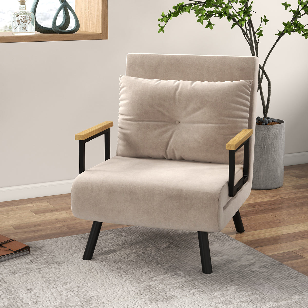 Scandinavian-style recliner, lounge chair, reading chair. Incl. button-tufted cushion, black + natural (2)
