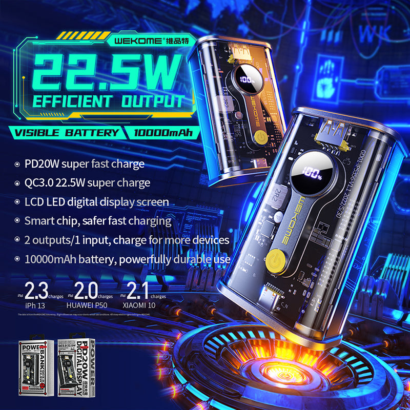 WEKOME WP-333 Vanguard Series - Power bank 10000 mAh Super charging PD 20W + QC 22.5W (black / transparent) (2)
