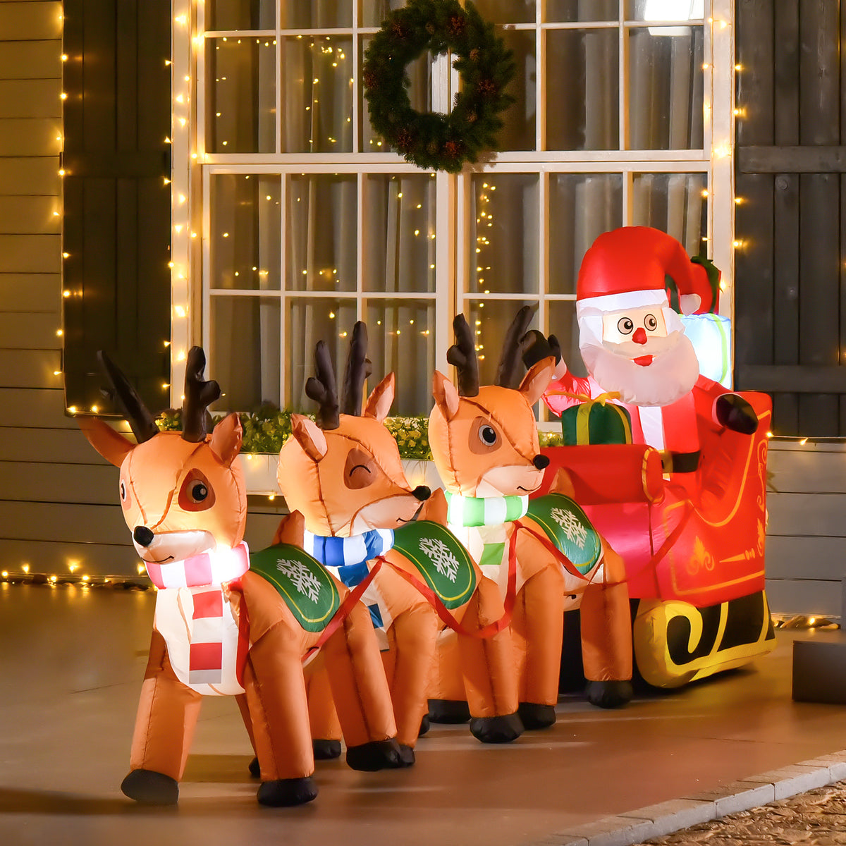 Inflatable Santa Claus with reindeer outdoor Christmas decoration, incl. blower, 1.40 m, red + brown