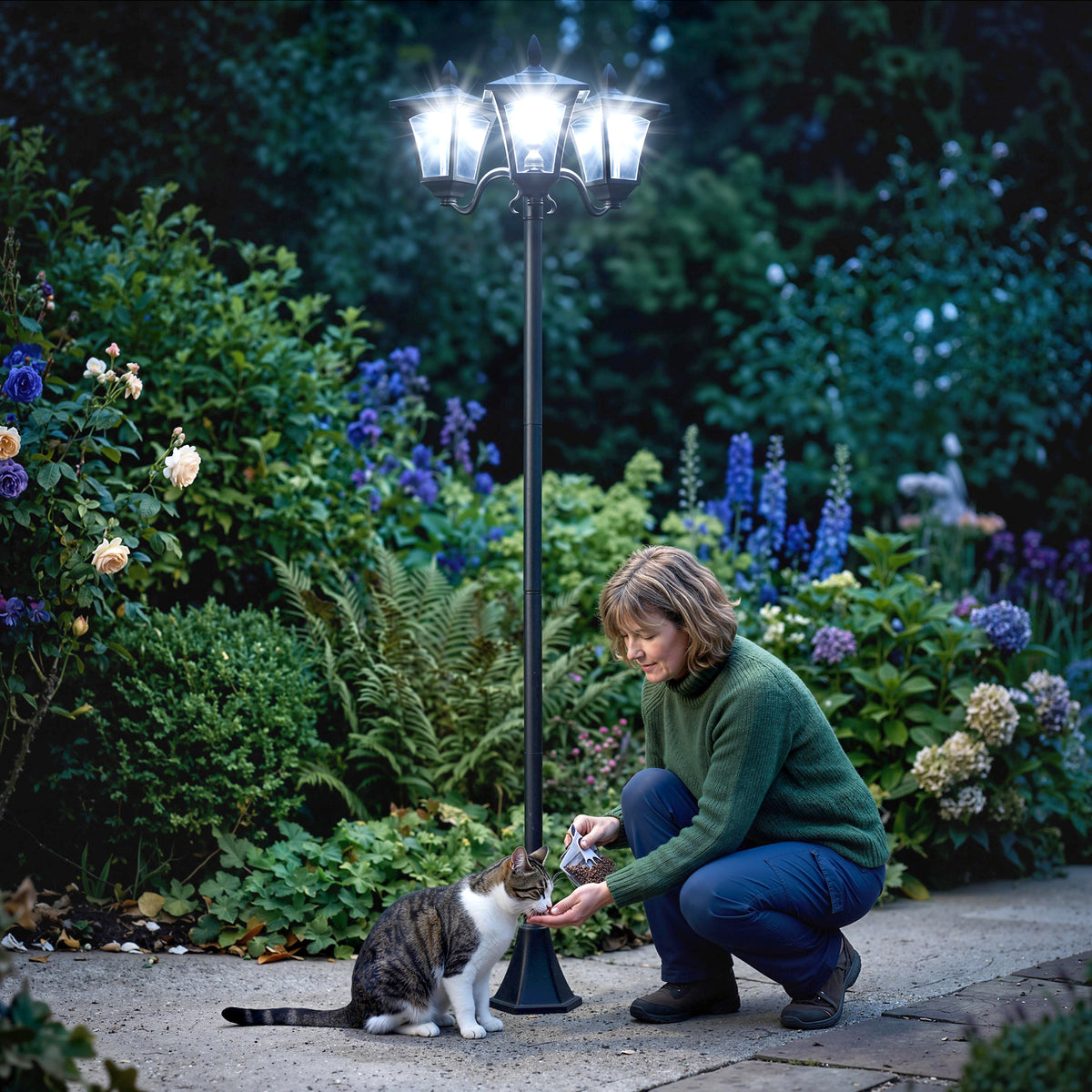 Solar garden lantern with 3-flame lantern post made of stainless steel, solar lantern with 120 lumen LED (2)