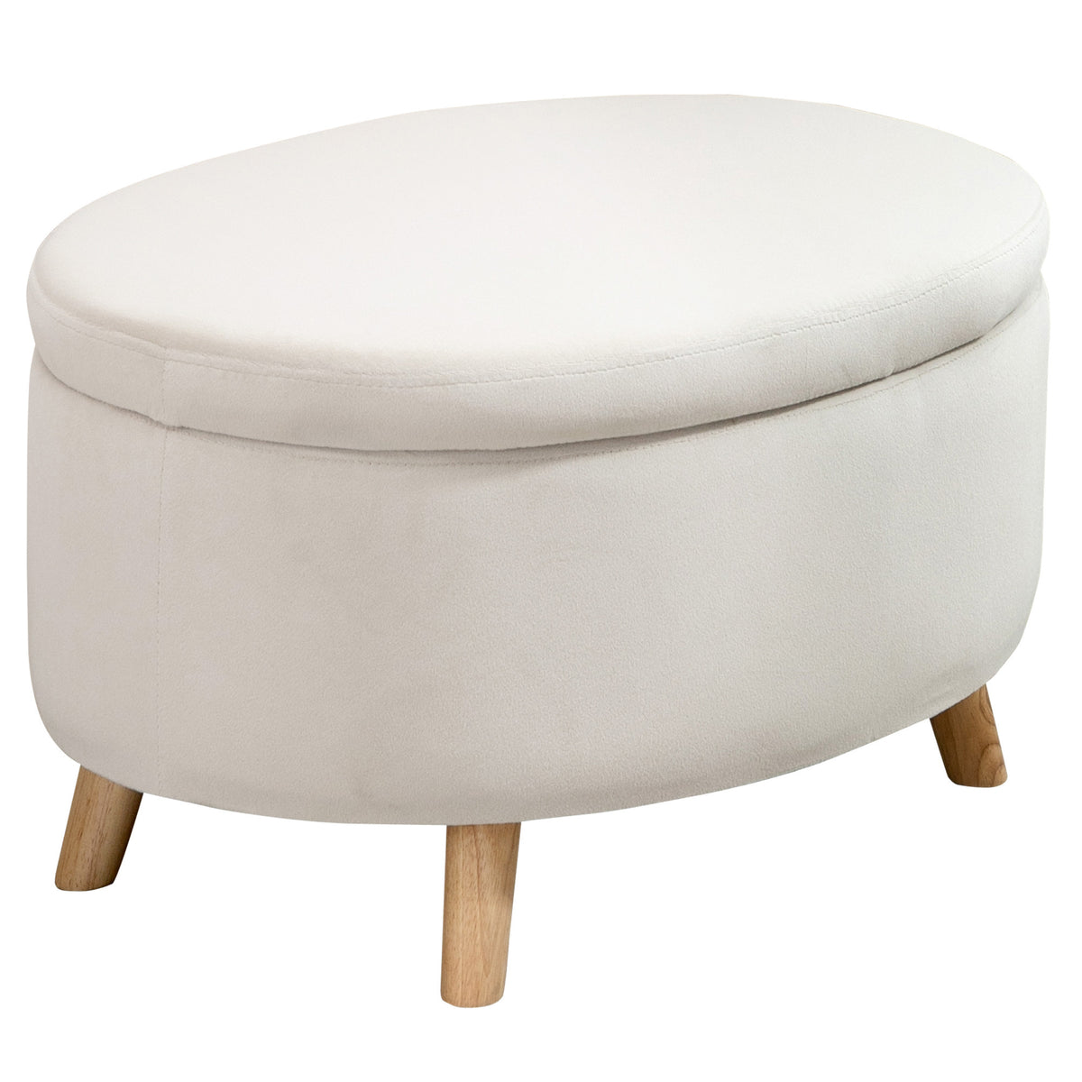 Storage bench, ottoman, oval shape, velvet look, up to 120 kg, 71 x 51.5 x 42 cm, beige