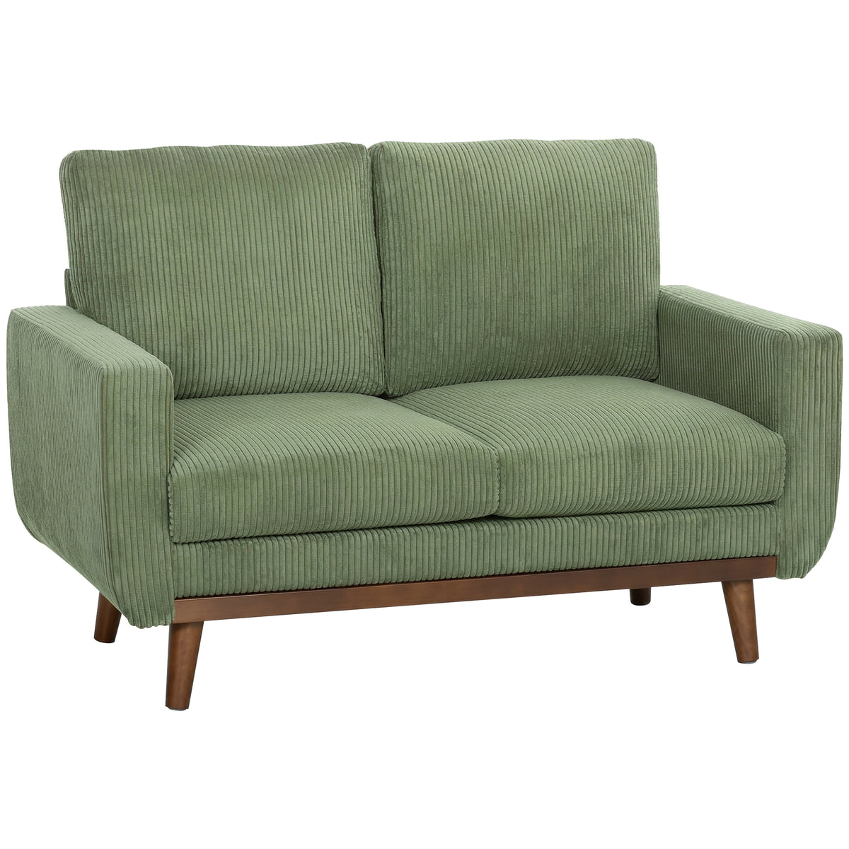 2-seater sofa, 134 cm corduroy sofa with pocket springs, thick backrest, wooden slat accent, green