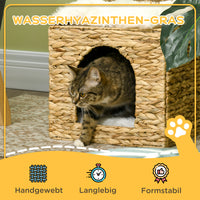 Cat cave made of water hyacinth grass, 2 lying areas, 2 washable cushions, natural + white (4)