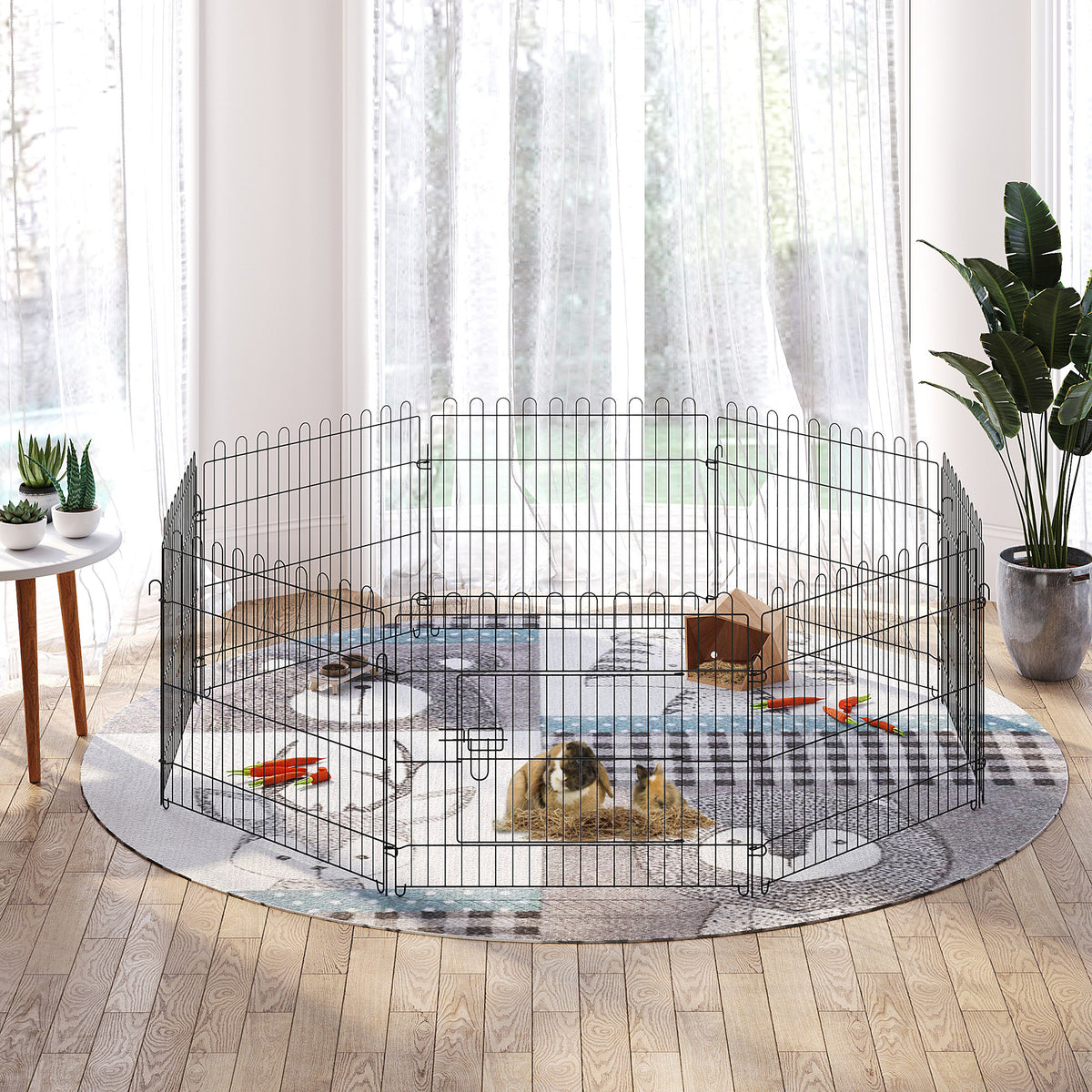 Puppy Playpen 8-Piece Puppy Enclosure with 8 Grid Panels, Door, Protective Tarp, Exercise Pen, 61cm High, Puppy (2)