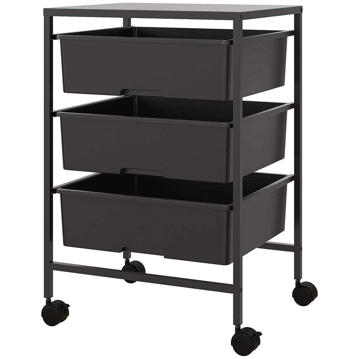 Rolling utility cart with wheels, 3 baskets for transport and storage, kitchen trolley, 40.8L x 33.5W x 60.5H cm