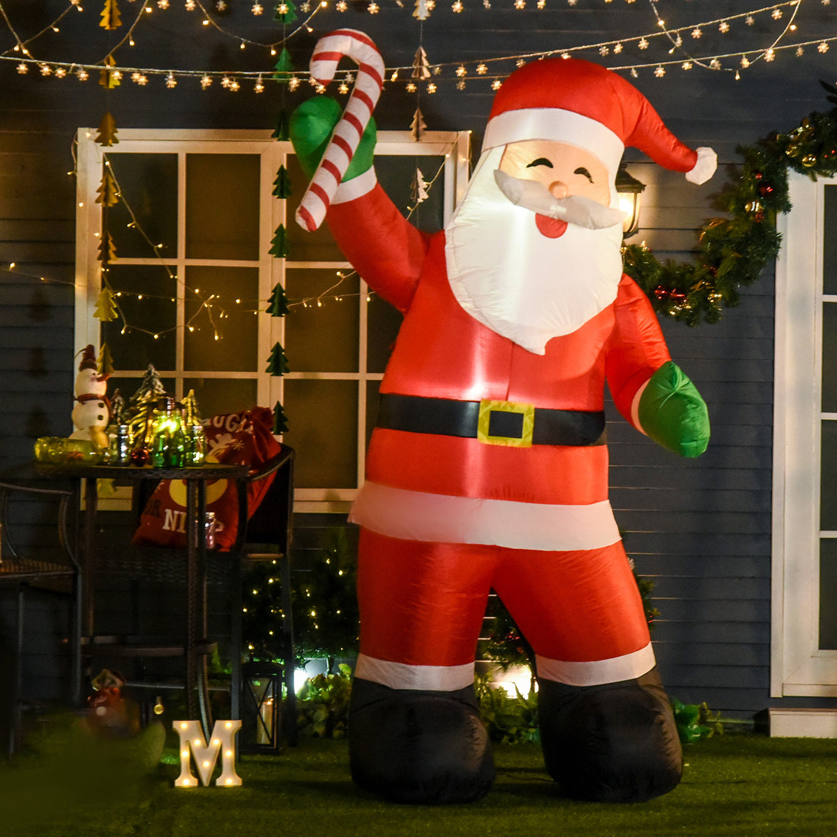 Inflatable Christmas decoration, 2.4 m Santa Claus with LED lighting, candy cane for indoor and outdoor use (2)