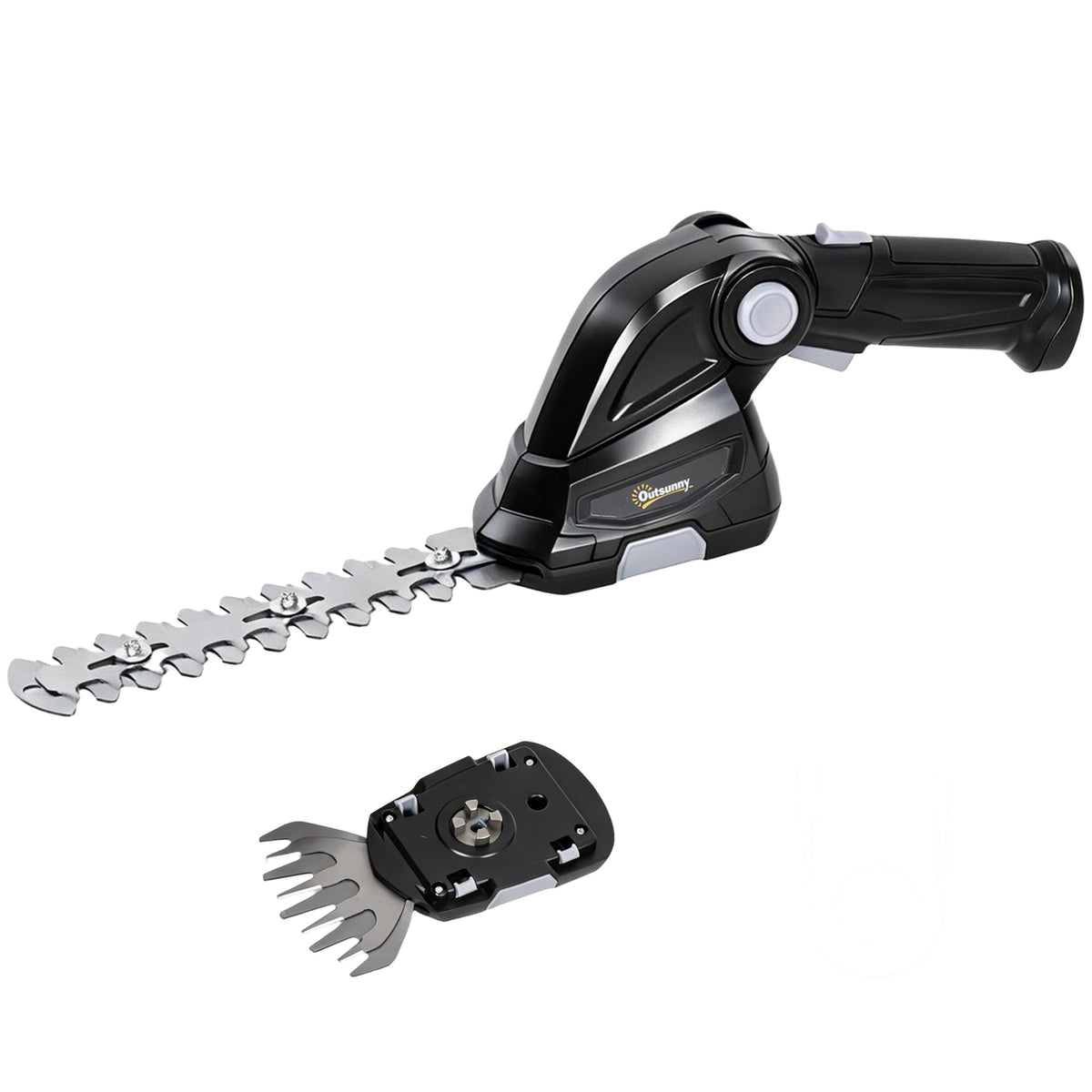2-in-1 Electric Hedge & Shrub Trimmer with 2 x 7.2V Rechargeable 2.0 Ah Battery, 2 Interchangeable Blades Black