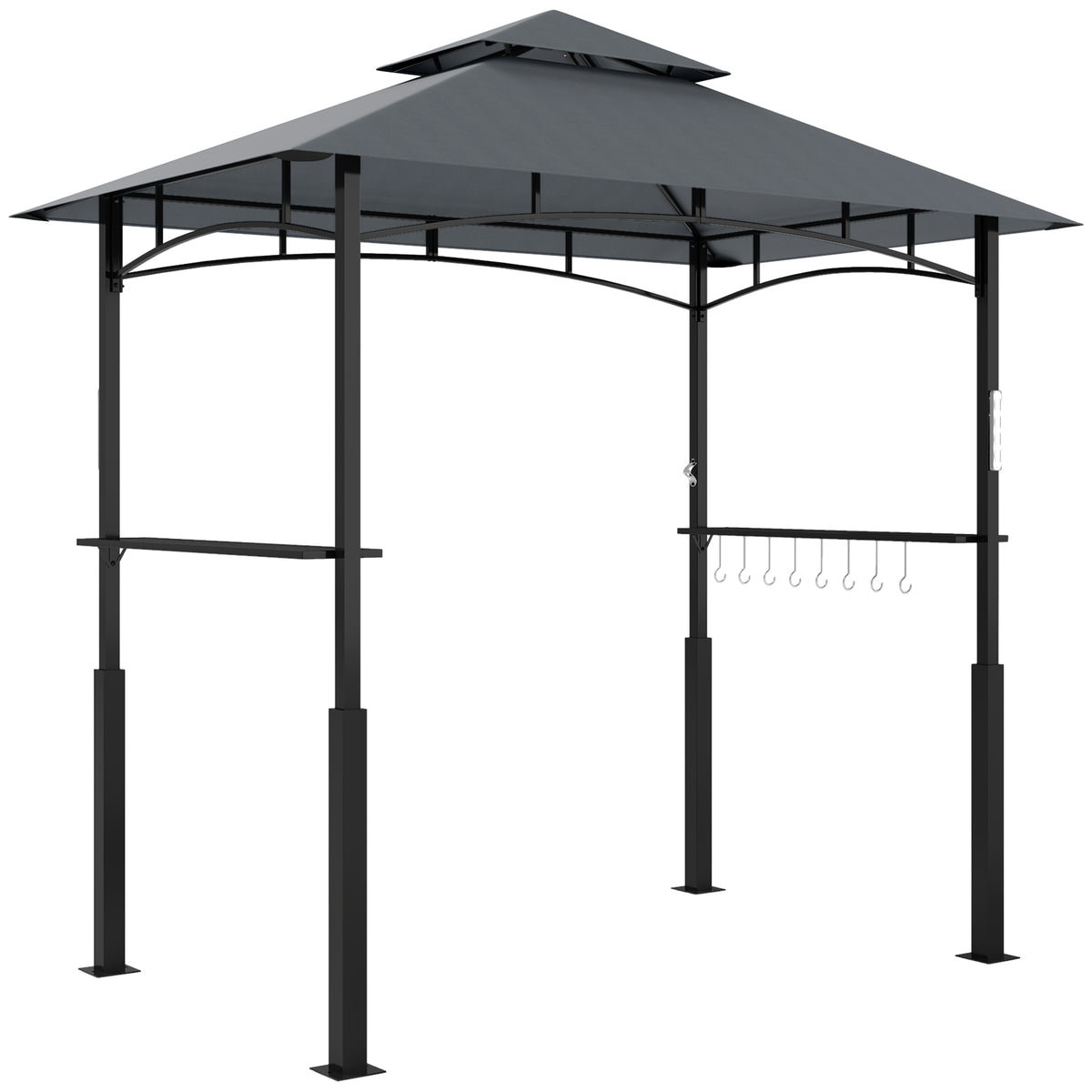 Grill gazebo, garden grill tent with spice racks, LED lighting, metal, plastic, 243L x 148W x 248H cm, grey