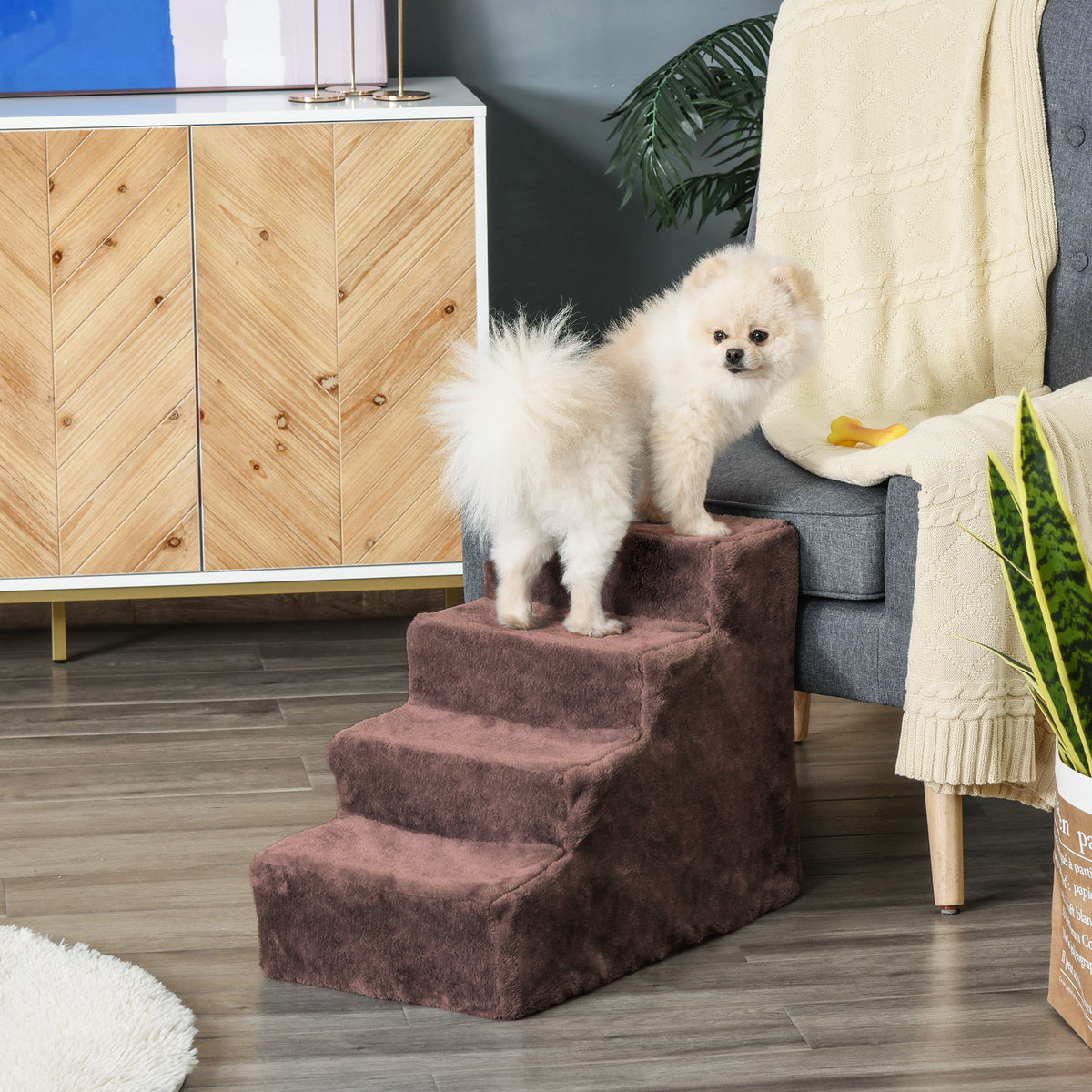 Dog stairs 4-step removable cover for small dogs 44 cm brown (2)